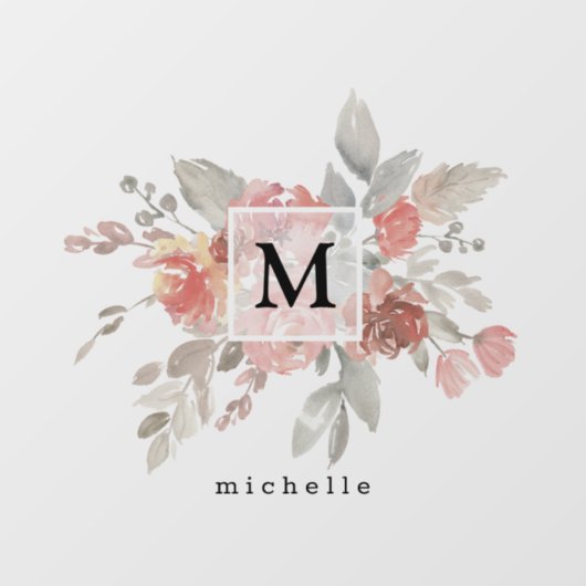 Elegant Blush Pink Bloemmonogram Raamsticker (Vel)