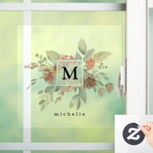 Elegant Blush Pink Bloemmonogram Raamsticker (Huis)