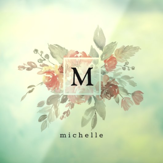 Elegant Blush Pink Bloemmonogram Raamsticker (Vel 3)