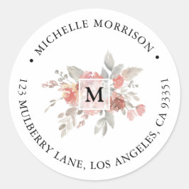 Elegant Blush Pink Bloemmonogram Ronde Sticker