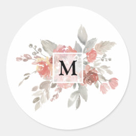 Elegant Blush Pink Bloemmonogram Ronde Sticker