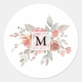 Elegant Blush Pink Bloemmonogram Ronde Sticker (Voorkant)