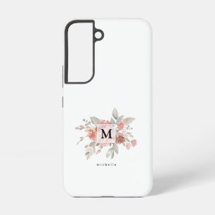 Elegant Blush Pink Bloemmonogram Samsung Galaxy Hoesje
