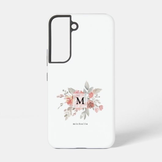 Elegant Blush Pink Bloemmonogram Samsung Galaxy Hoesje (Achterkant)