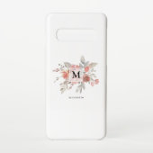 Elegant Blush Pink Bloemmonogram Samsung Galaxy Hoesje (Achterkant)