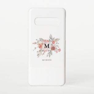 Elegant Blush Pink Bloemmonogram Samsung Galaxy S10 Hoesje