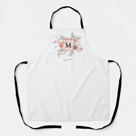 Elegant Blush Pink Bloemmonogram Schort (Voorkant)