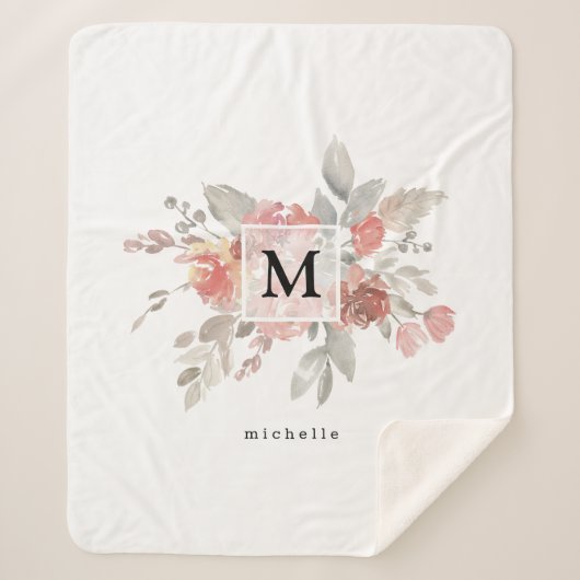 Elegant Blush Pink Bloemmonogram Sherpa Deken (Voorkant)