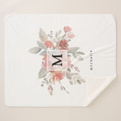 Elegant Blush Pink Bloemmonogram Sherpa Deken (Voorkant (horizontaal))