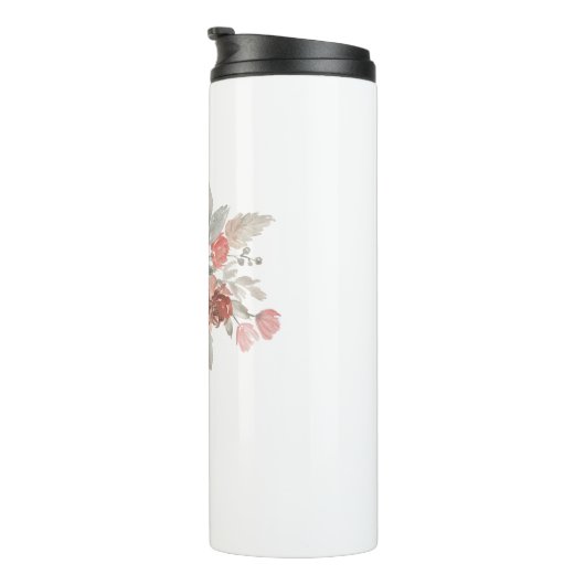 Elegant Blush Pink Bloemmonogram Thermosbeker (Geroteerd rechts)