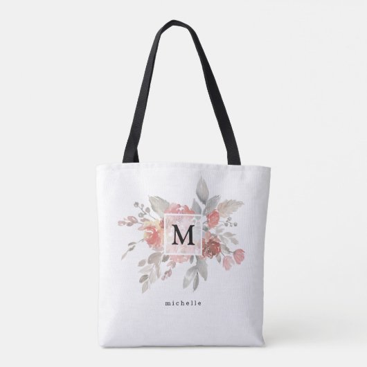 Elegant Blush Pink Bloemmonogram Tote Bag (Achterkant)