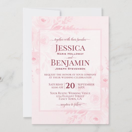 Elegant Blush Pink Boho Chic Floral Wedding Kaart (Voorkant)