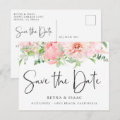 Elegant Blush Pink Botanical Save the Date Aankondigingskaart (Voorkant / Achterkant)