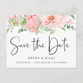 Elegant Blush Pink Botanical Save the Date Aankondigingskaart (Voorkant)