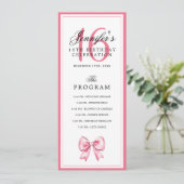 Elegant Blush Pink Bow 16th Birthday Program Menu  Kaart (Staand voorkant)