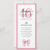 Elegant Blush Pink Bow 16th Birthday Program Menu  Kaart (Voorkant)