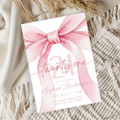 Elegant Blush Pink Bow 21th Birthday Kaart
