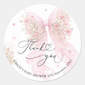 Elegant Blush Pink Bow Baby Shower Thank You  Ronde Sticker (Voorkant)