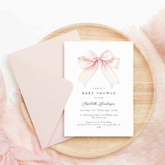 Elegant Blush Pink Bow Baby shower Uitnodiging
