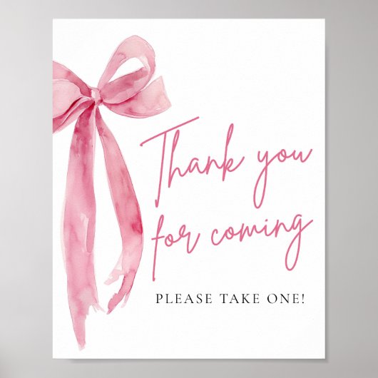 Elegant Blush Pink Bow Bedankt voor het komen teke Poster (Voorkant)
