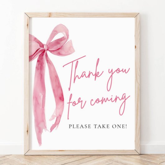 Elegant Blush Pink Bow Bedankt voor het komen teke Poster