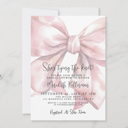 Elegant Blush Pink Bow Bridal Shower Kaart (Voorkant)
