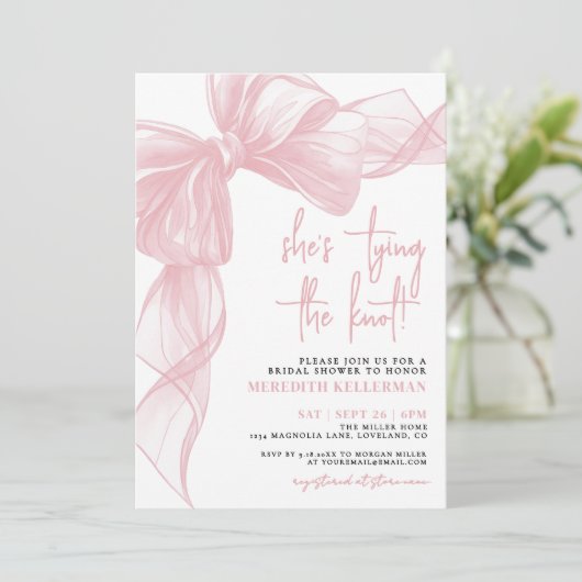 Elegant Blush Pink Bow Bridal Shower Kaart (Staand voorkant)
