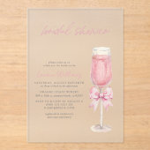 Elegant Blush Pink Bow Champagne Bridal Shower Acryl Uitnodigingen (Voorkant)