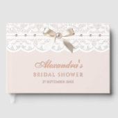 Elegant Blush Pink Bow Lace Vrijgezellenfeest Gastenboek (Voorkant)