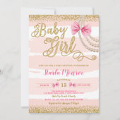 Elegant Blush Pink Bow Pearl Girly Baby shower Kaart (Voorkant)