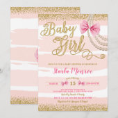 Elegant Blush Pink Bow Pearl Girly Baby shower Kaart (Voorkant / Achterkant)