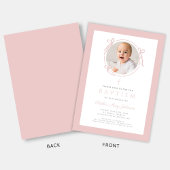 Elegant Blush Pink Bow Photo Baptism Kaart