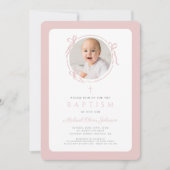 Elegant Blush Pink Bow Photo Girl Baptism Kaart (Voorkant)