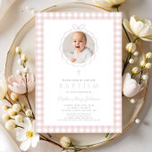Elegant Blush Pink Bow Photo Girl Baptism Kaart