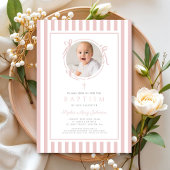 Elegant Blush Pink Bow Photo Girl Baptism Kaart