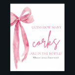 Elegant Blush Pink Bow raden hoeveel kurken spel Poster<br><div class="desc">De "Elegant Blush Pink Bow: She's Tying the Knot" Raad hoeveel kurken spel is een charmante en interactieve activiteit voor elk vrijgezellenfeest of bruiloft viering. In dit spel, gasten worden uitgenodigd om het aantal wijnkurken in een decoratieve pot of container te raden. Met zijn elegante blush roze boog ontwerp en...</div>