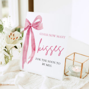 Elegant Blush Pink Bow raden hoeveel kussen spel Reclamebord Met Voetstuk