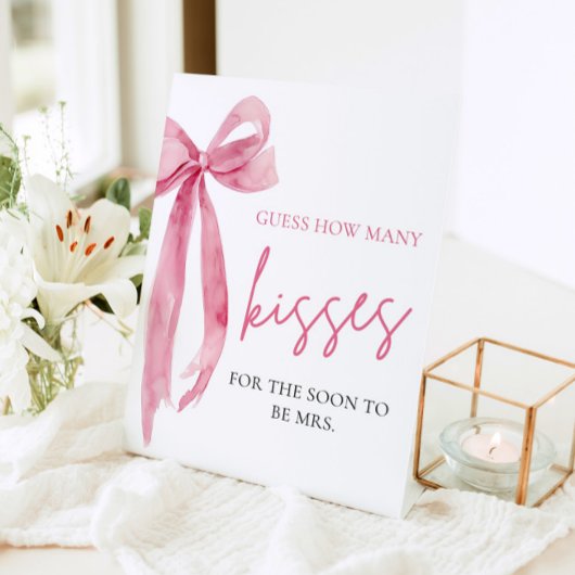 Elegant Blush Pink Bow raden hoeveel kussen spel Reclamebord Met Voetstuk