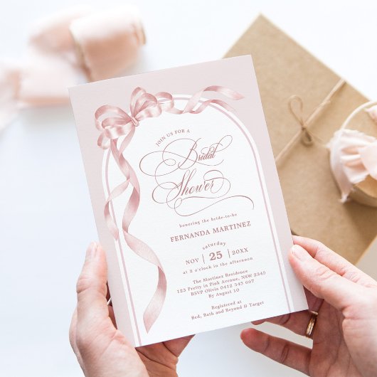 Elegant Blush Pink Bow Ribbon Vrijgezellenfeest Kaart