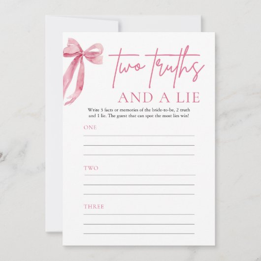 Elegant Blush Pink Bow Twee waarheden en een leuge Kaart (Voorkant)