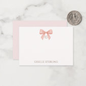 Elegant Blush Pink Bow Watercolor Monogram Notitiekaartje (Voorkant / Achterkant in situ)