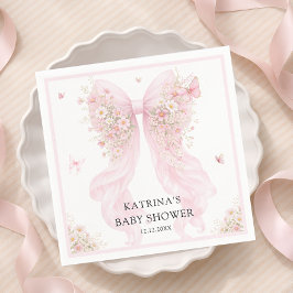 Elegant Blush Pink Bow Wildflower Baby Shower Servet