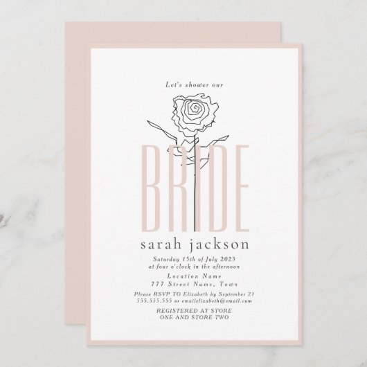 Elegant Blush Pink Bridal Shower Uitnodiging (Voorkant / Achterkant)