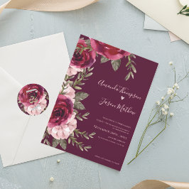 Elegant  Blush Pink Burgundy Floral Wedding Kaart