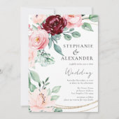 Elegant Blush Pink Burgundy Flowers Weddenschap Kaart (Voorkant)