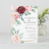 Elegant Blush Pink Burgundy Flowers Weddenschap Kaart (Staand voorkant)