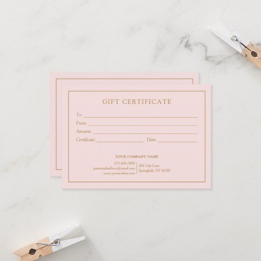 Elegant Blush Pink Business Logo Cadeaubon (Voorkant / Achterkant in situ)