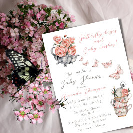 Elegant Blush Pink Butterfly Kiss Floral Tea Party Kaart