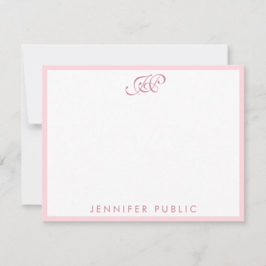 Elegant Blush Pink Calligraded Script Monogram Notitiekaartje (Voorkant)