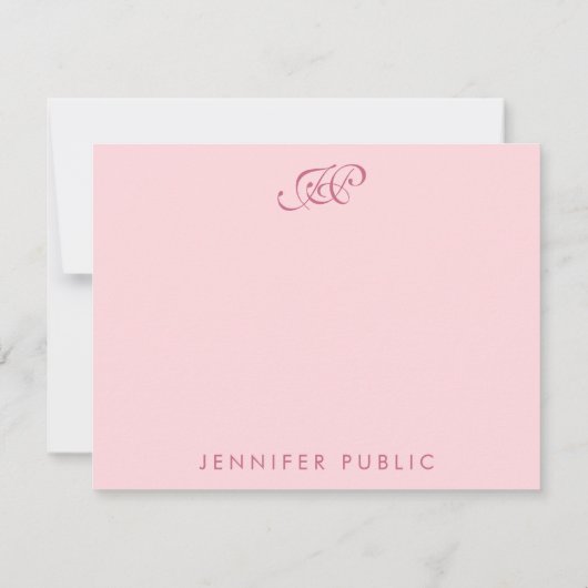 Elegant Blush Pink Calligraded Script Monogram Notitiekaartje (Achterkant)